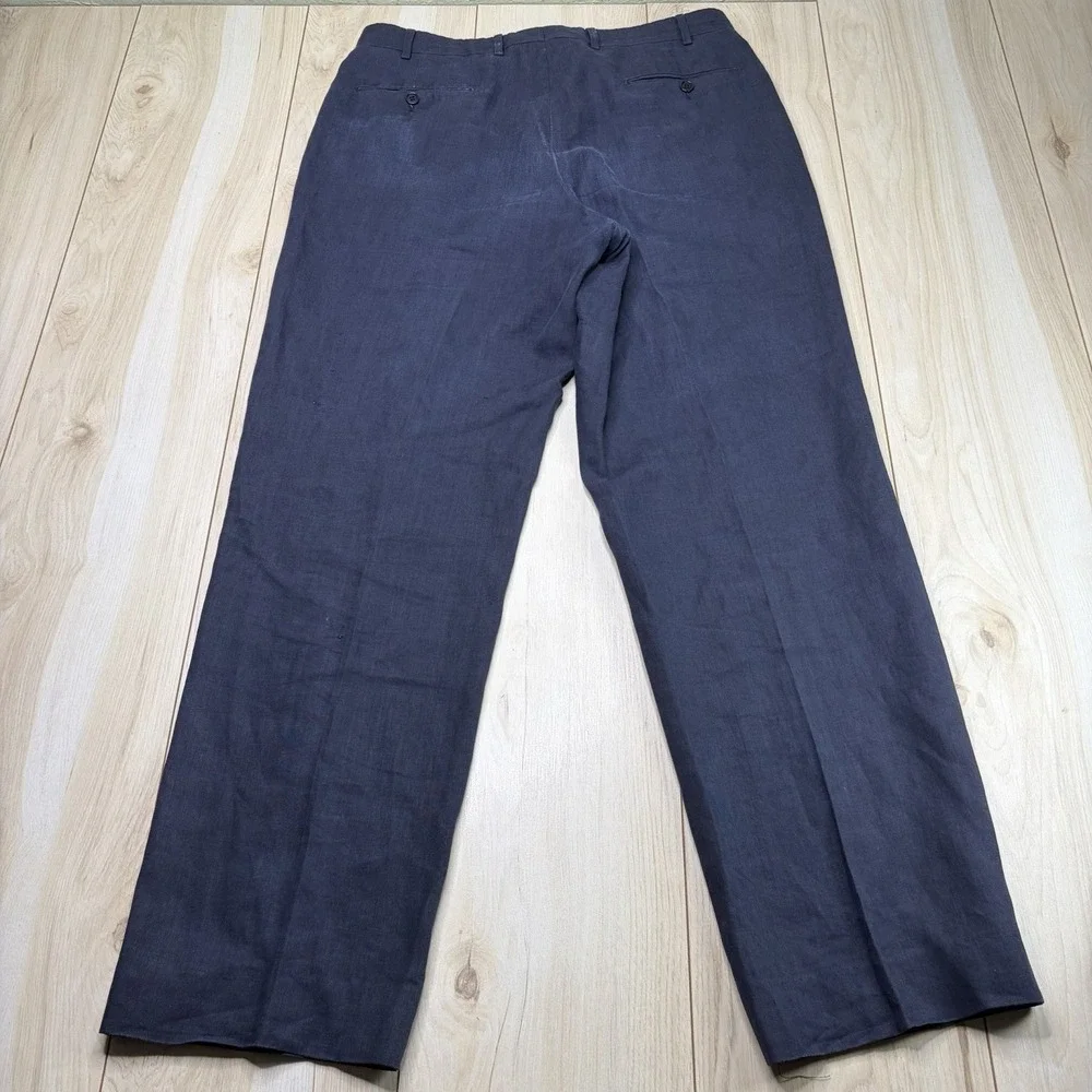 Gran Sasso 100% Flax Dress Pants Mens Size 34x32 Navy Blue Trousers Linen